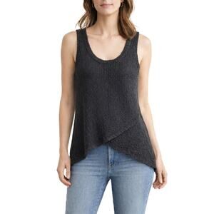 LOFT Black Open Knit Sweater Tank Scoop Neck Sleeveless Asymmetrical Hem Sz S